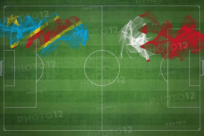 Democratic Republic of Congo vs Bahrain Soccer Match, national colors, national flags, soccer field, football game, Competition concept, Copy space