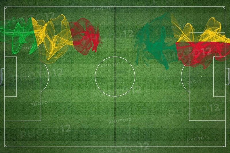 Mali vs Benin Soccer Match, national colors, national flags, soccer field, football game, Competition concept, Copy space