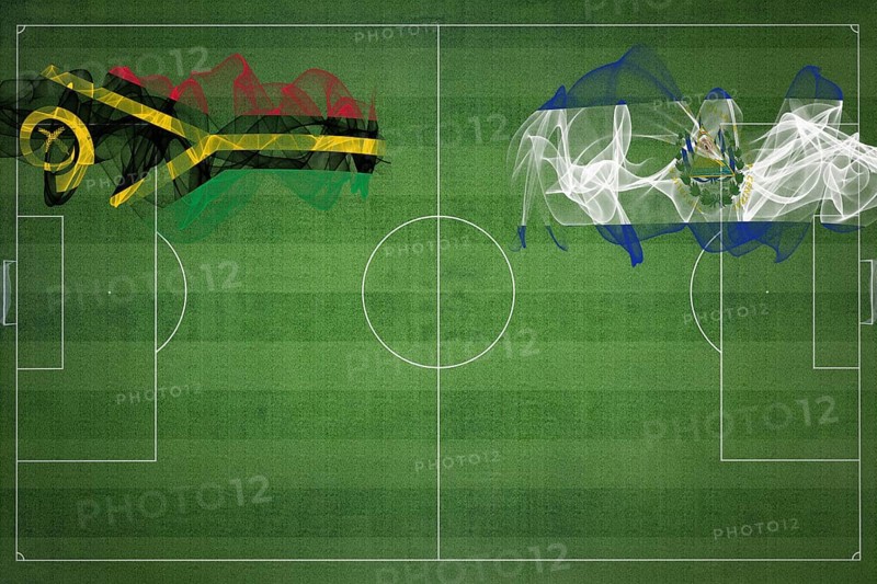 Vanuatu vs El Salvador Soccer Match, national colors, national flags, soccer field, football game, Competition concept, Copy space