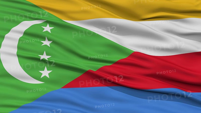 Closeup Comoros Flag, Waving in the Wind, High Resolution