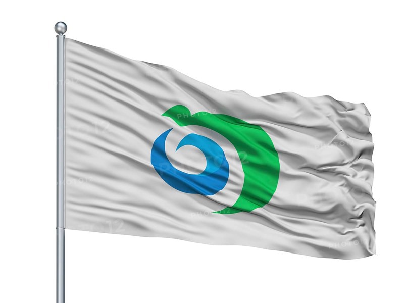 Noshiro City Flag On Flagpole, Country Japan, Akita Prefecture, Isolated On White Background
