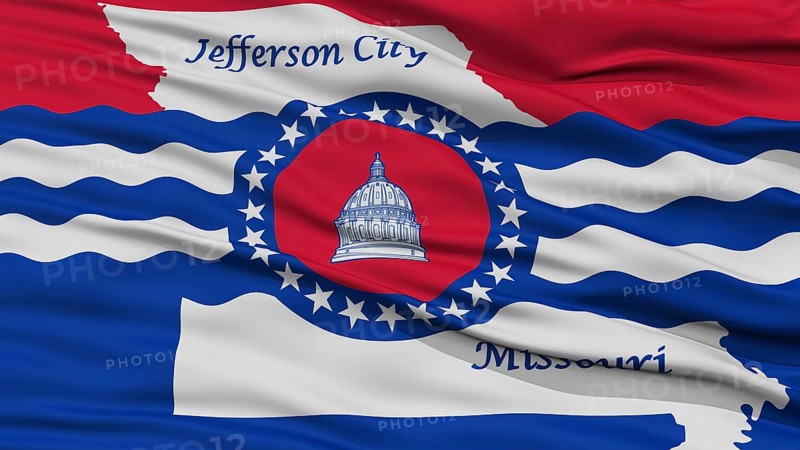 Closeup of Jefferson City Flag, Waving in the Wind, Missouri State, United States of America