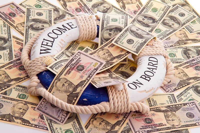 Lifebelt and dollar. Rescue for Greece. Symbol for national debt. Austria