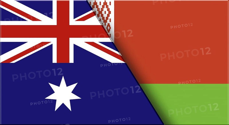 Double Flag of Australia and Belarus. Australian and Belorussian National flags. 3D illustration. Illustration of Double Flag. National symbol. Two Flags Together