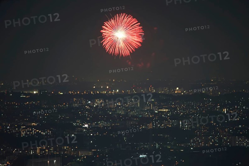 Chofu fireworks display visible from Yokohama Landmark Tower. Shooting Location: Yokohama-city kanagawa prefecture