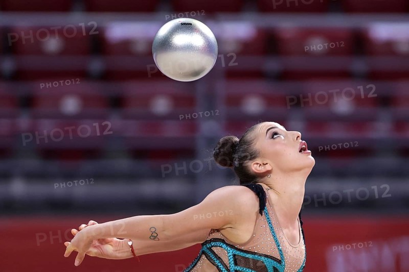 Sofia, Bulgaria - 27 March, 2021:Katrin Taseva of Bulgaria performs during the individual Ball final at the 2021 Rhythmic Gymnastics Sofia World Cup, Sofia, Bulgaria, Europe