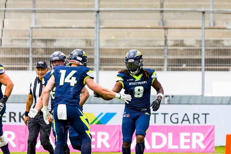 European League of Football, ELF/ Game : Barcelona Dragons at Stuttgart Surge on July. 23. 2023, in the Gazi Stadium, Stuttgart, Germany TD Stuttgart Surge, WR # 8 Darrell Stewart