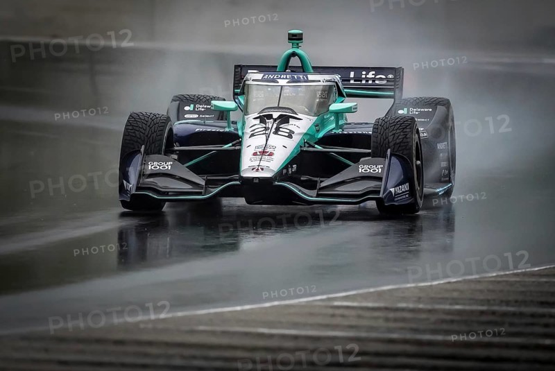MARCUS ERICSSON (28) of Kumla, Sweden comes through turn 12 (Canada Corner) during a wet practice session for the XPEL Grand Prix at Road America in Elkhart Lake, WI