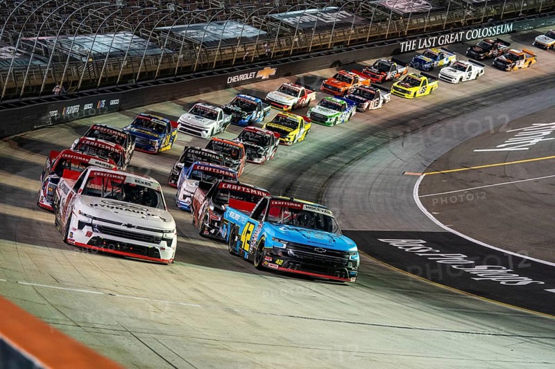 NASCAR Craftsman Truck Series Driver Carson Hocevar (42) races for position for the UHOH 200 presented by Ohio Logistics at the Bristol Motor Speedway in Bristol TN