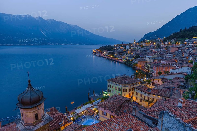 Favourite travel destination, Limone on Lake Garda at dusk, Brescia, Lombardy, Italy, Europe