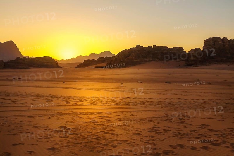 Wadi Rum, Jordan desert landscapeat sunset. The Valley of the Moon and UNESCO World Heritage Site