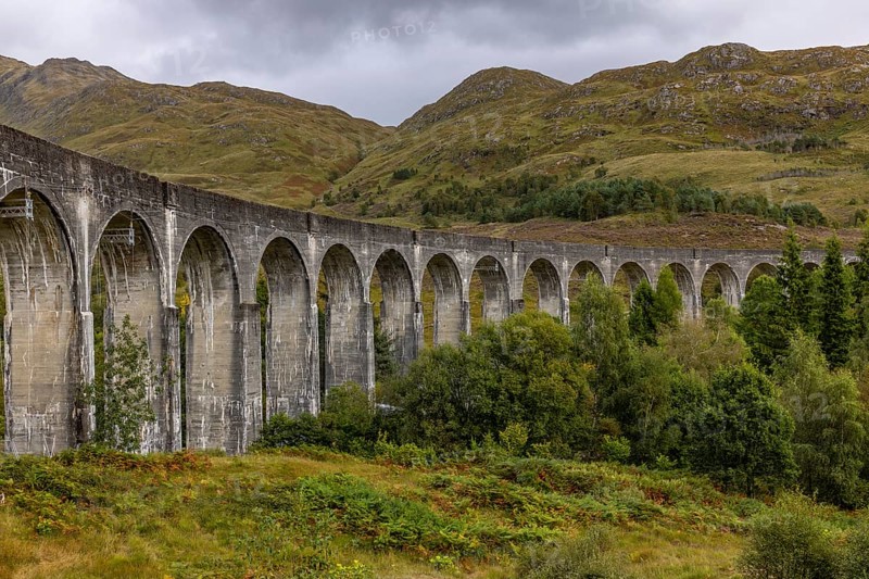 Glenfinnan railway viaduct, known from Harry Potter, Glenfinnan, Highlands, Scotland, Great Britain