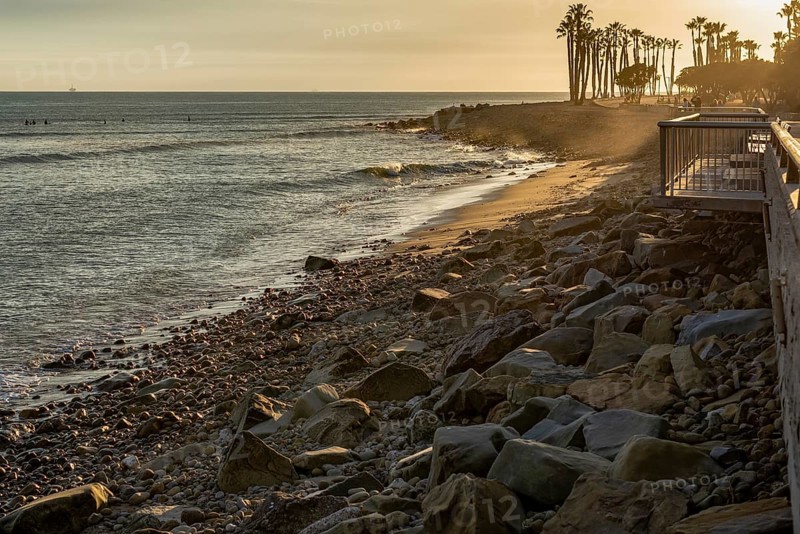 Beautiful sunset over the rocky coastline at Ventura Beach