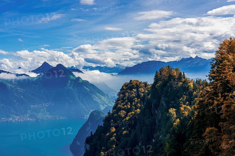 Panoramic view of the mountains at Lake Lucerne in Switzerland