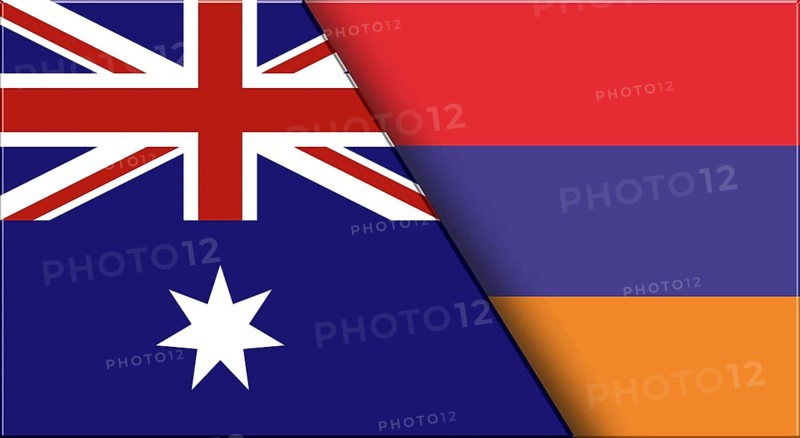 Double Flag of Australia and Armenia. Australian and Armenian National flags. 3D illustration. Illustration of Double Flag. National symbol. Two Flags Together