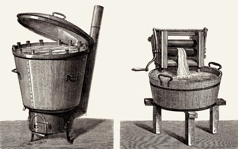 Alte Waschmaschine und Wäschemangel oder Wringer, 19.