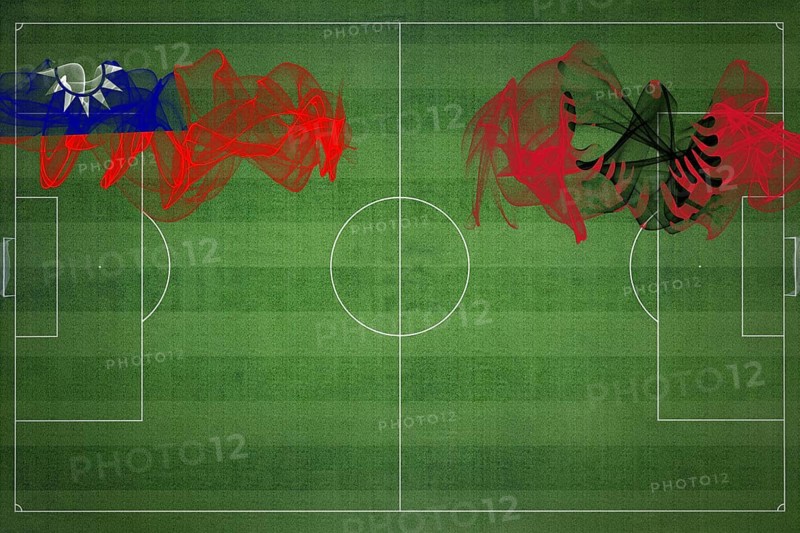 Taiwan vs Albania Soccer Match, national colors, national flags, soccer field, football game, Competition concept, Copy space