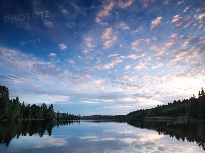 Algonquin Provincial Park summertime nature scenery of the Lake of Two Rivers at sunset. Ontario, Canada, North America