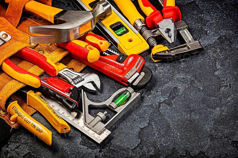 Construction Tools On Black Background