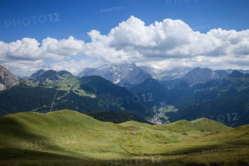 Sunny mountain valley. Dolomites mountain, Italy, Europe