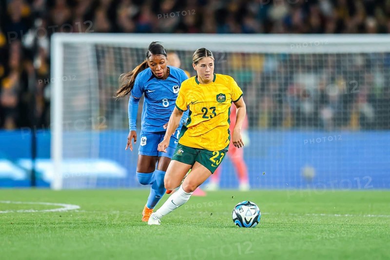 MELBOURNE, AUSTRALIA, JULY 14 : Kyra Cooney-Cross of Australia as Australia plays France in the World Cup 2023 Send Off friendly match on 14th July 2023