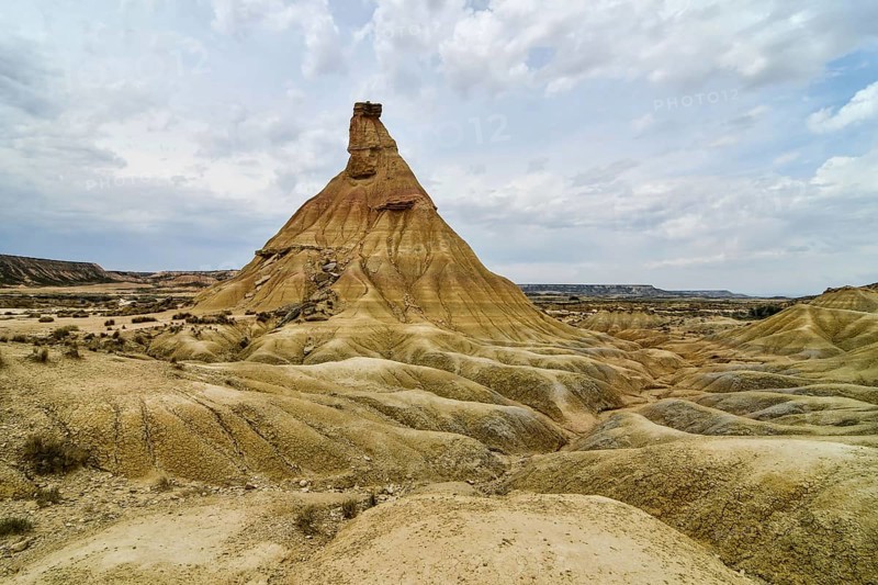 Spanish landscape view of european countryside in bardenas reales desert park spain
