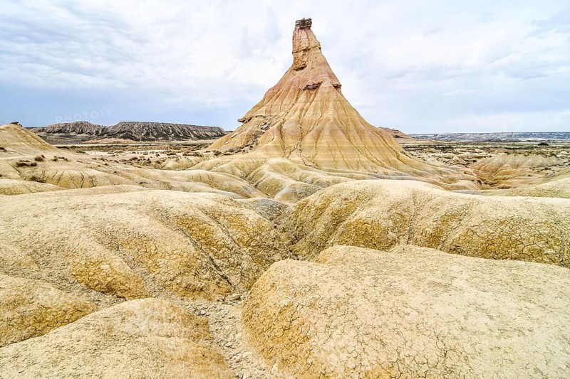 Spanish landscape view of european countryside in bardenas reales desert park spain