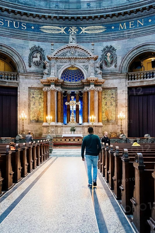 Copenhagen, Denmark, August 10, 2016. Interior view of Frederik Church popularly known as The Marble Church for its rococo architecture, is an Evangelical Lutheran church in Copenhagen, Denmark, Europe