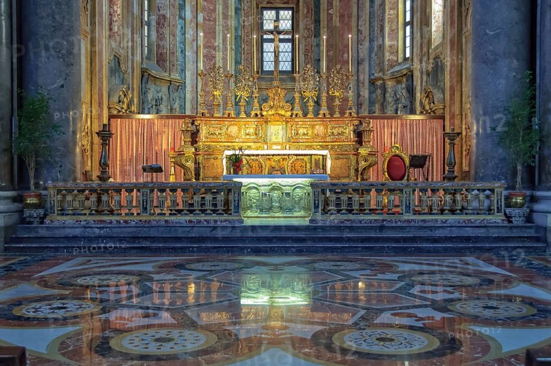 Main altar and marble floor of the San Giuseppe dei Teatini church, Palermo, Sicily, Italy, 20 October 2011, Europe