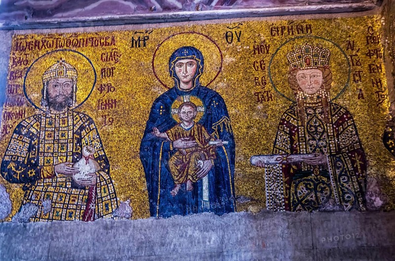 View on mural in Aya Sofia Temple in Istanbul, Turkey, Asia