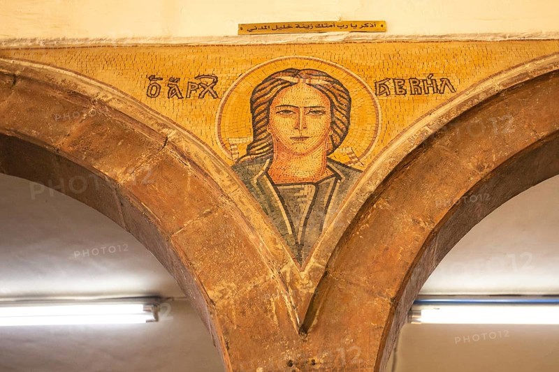 Madaba, Jordan, November 5, 2022: Interior walls of Greek Orthodox church of St George, known by its Byzantine and Umayyad mosaic, Asia