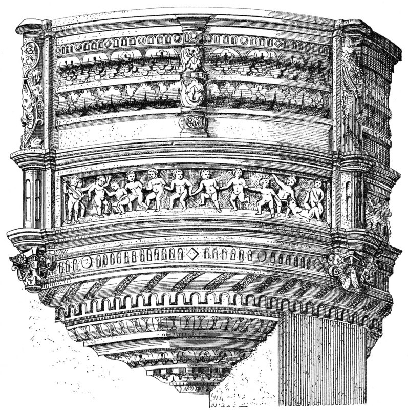 Historical architectural illustration from the 19th Century, 1882, facade with bay windows in Renaissance style, Dresden, Saxony, Germany, Europe, Historische Architektur-Zeichnung aus dem 19. Jahrhundert, 1882, Erker am Neumarkt, Dresden, Sachsen, Deutschland, Europa, Europe