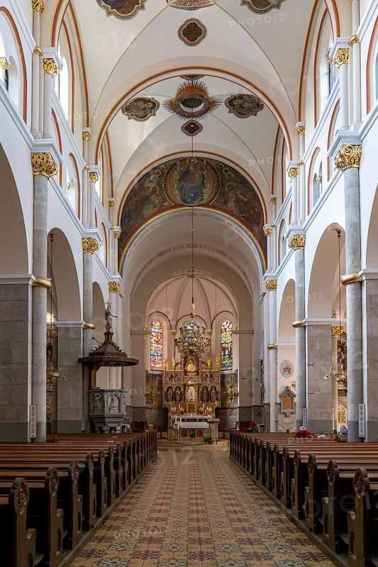Maribor, Slovenia, 10 october, 2022: interior view of the central nave of the Basilica of Our Mother of Mercy in Maribor, Europe