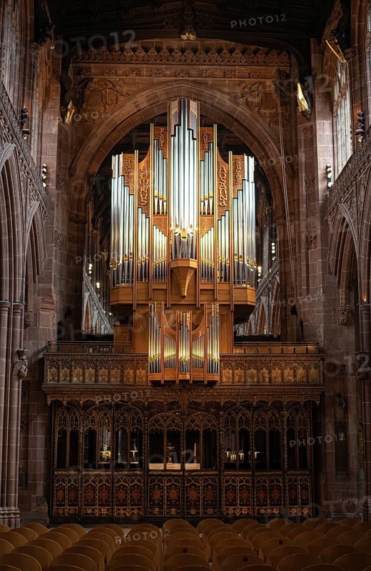 Manchester, United Kingdom, July 16 2019: Interior architecural details of the famous and beautiful Catholic Cathedral of Manchester in United Kingdom, Europe