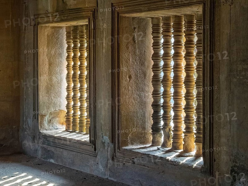 Carved balusters at Angkor Wat, Siem Reap, Cambodia, Asia