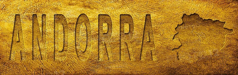 Andorra Map and Text on Grunge Gold Texture