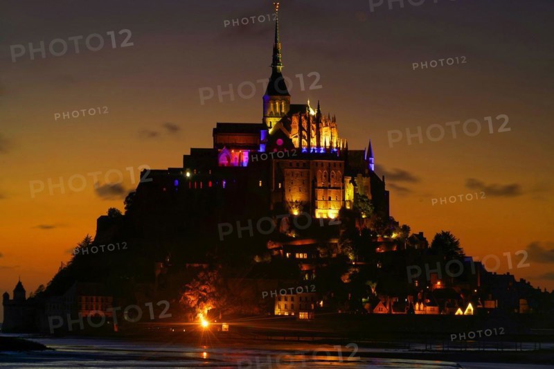 France, Normandy, Monastery Mont. St. Michel by night, Normandy, France, Europe