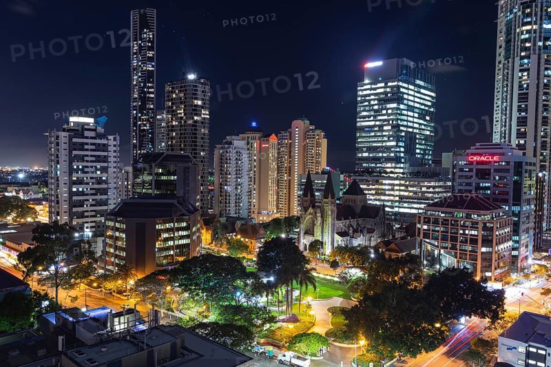 The illuminated skyline of Brisbane at night