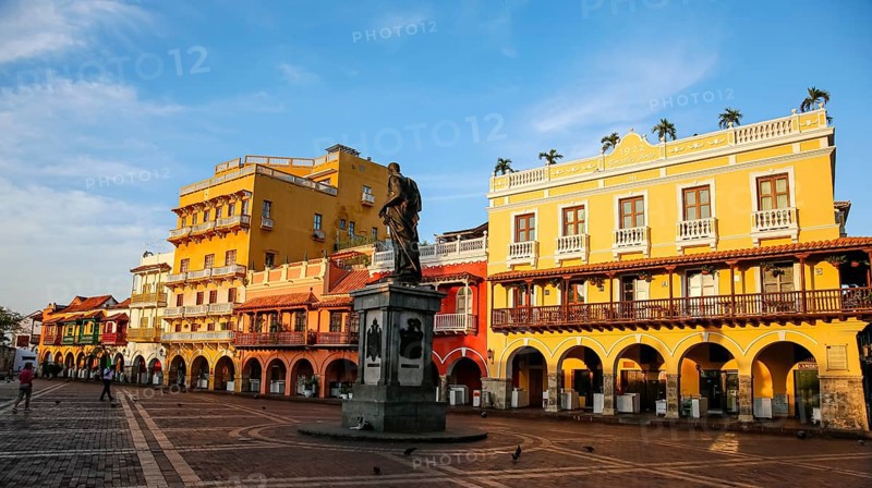 View to an ensemble of colorful historic buildings on a sunny day in Cartagena, Colombia, Unesco World Heritage, South America