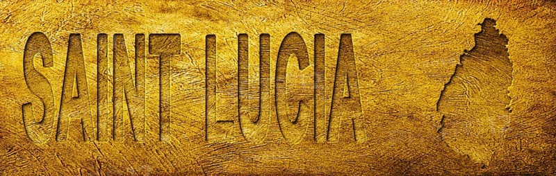 Saint Lucia Map and Text on Grunge Gold Texture