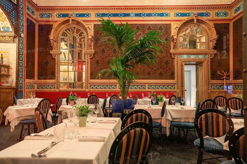 Art Nouveau brasserie La Cigale on Place Graslin in the evening, Nantes, Loire-Atlantique department, Pays de la Loire region, France, Europe
