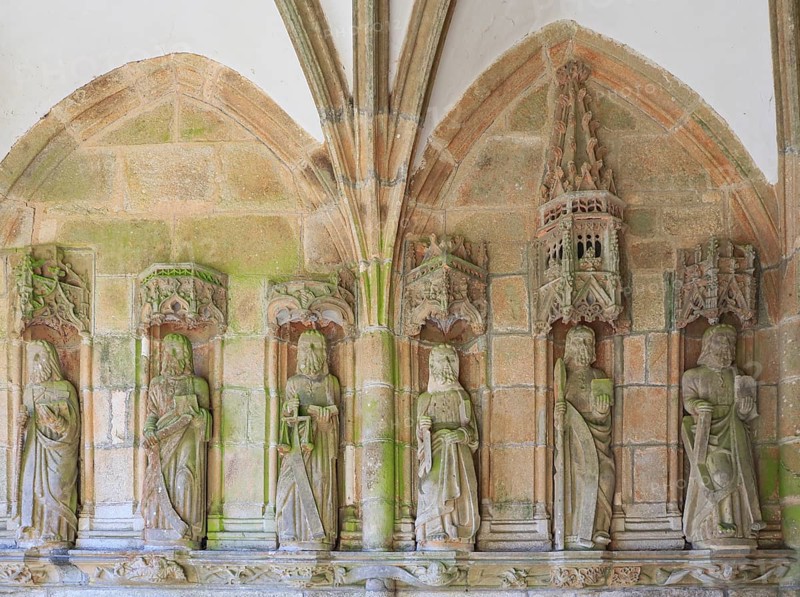 Statues of the apostles in the covered side entrance, enclosed parish Enclos paroissial, Eglise Notre-Dame de Lampaul-Guimiliau, Departement Finistere Penn-ar-Bed, Region Bretagne Breizh, France, Europe