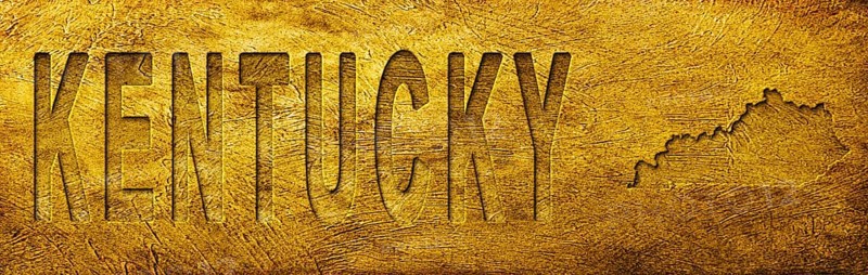 Kentucky Map and Text on Grunge Gold Texture