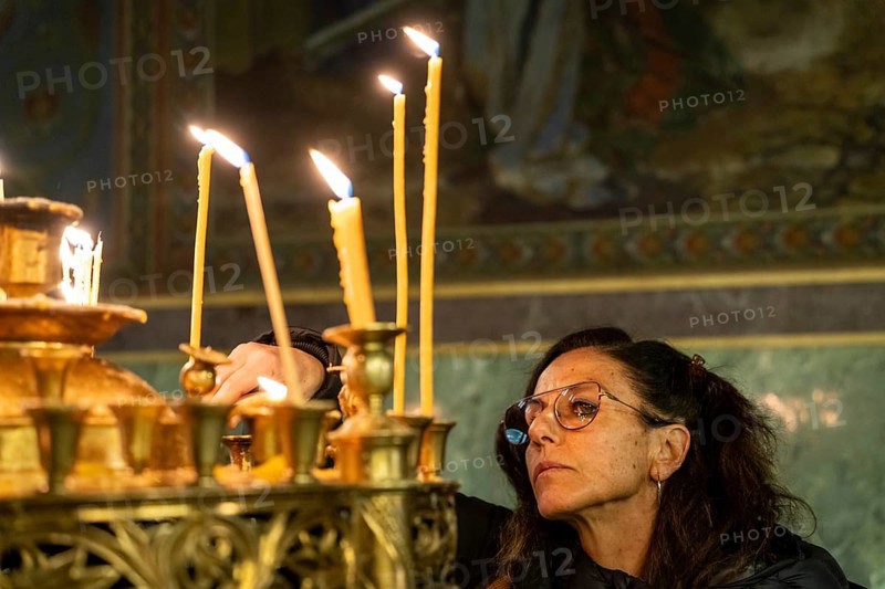 Lit votive candles, St. Alexander Nevsky Cathedral, Sofia, Republic of Bulgaria