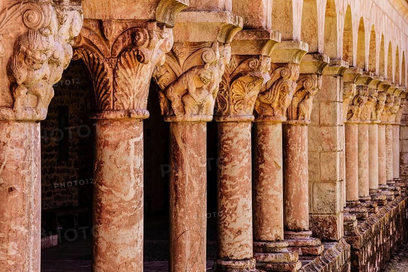 Capitals, 12th century cloister, Benedictine monastery of Sant Miquel de Cuixa, year 879, eastern pyrenees, France, Europe