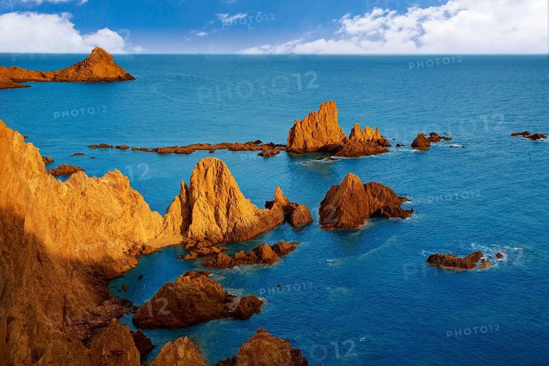 Almeria Cabo de Gata las Sirenas point sunset rocks in Mediterranean sea of Spain