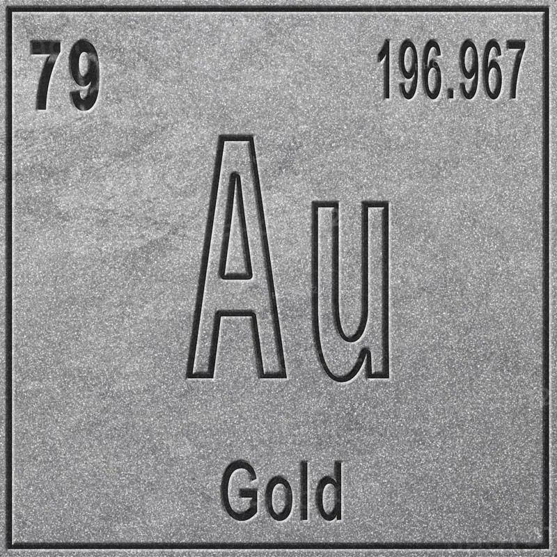 Gold chemical element, Sign with atomic number and atomic weight, Periodic Table Element, silver background