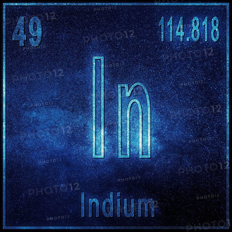 Indium chemical element, Sign with atomic number and atomic weight, Periodic Table Element