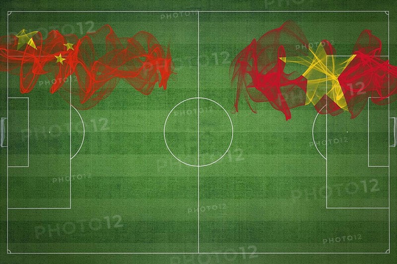 China vs Vietnam Soccer Match, national colors, national flags, soccer field, football game, Competition concept, Copy space