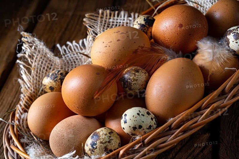 Fresh eggs straight from the farm in a basket